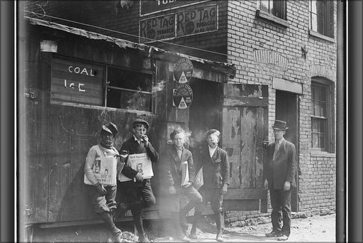 24"x36" Gallery Poster, 11 00 A.M. Newsies at Skeeter's Branch. They were all smoking. St. Louis, Mo. NARA 523292