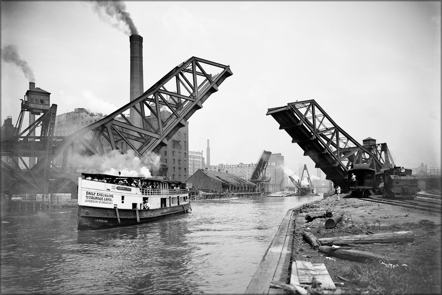 24"x36" Gallery Poster, 12th Street bascule bridge, Chicago, Illinois, ca. 1905