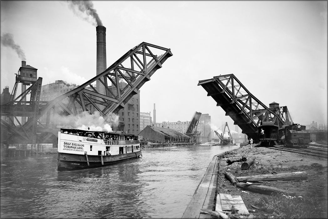 24"x36" Gallery Poster, 12th Street bascule bridge, Chicago, Illinois, ca. 1905