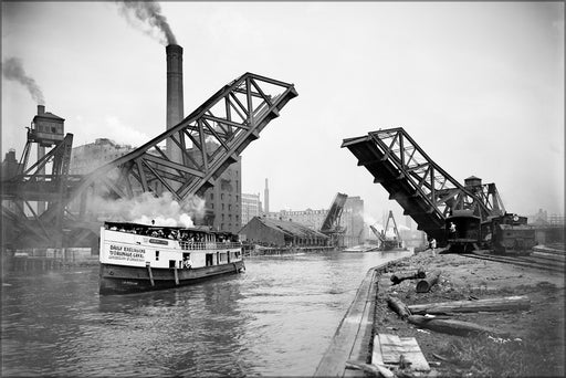 24"x36" Gallery Poster, 12th Street bascule bridge, Chicago, Illinois, ca. 1905