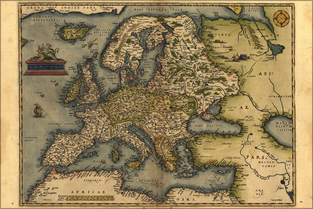 24"x36" Gallery Poster, 1572 Europa Ortelius Map of Europe by Ortelius