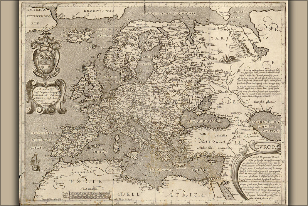 24"x36" Gallery Poster, 1600 map of europe; england germany france