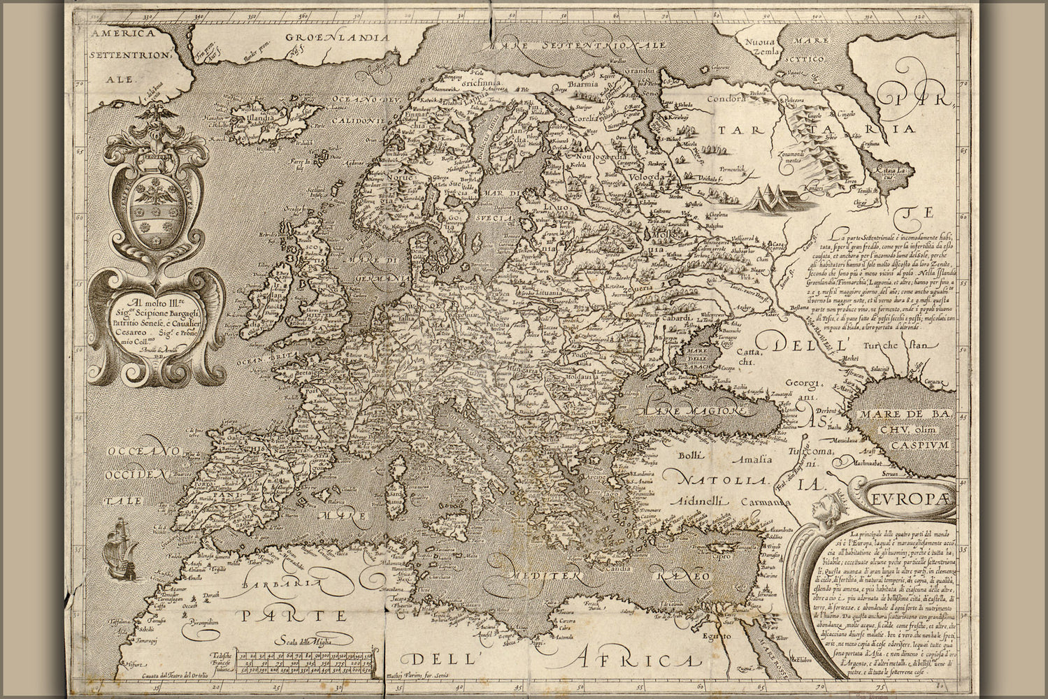 24"x36" Gallery Poster, 1600 map of europe; england germany france