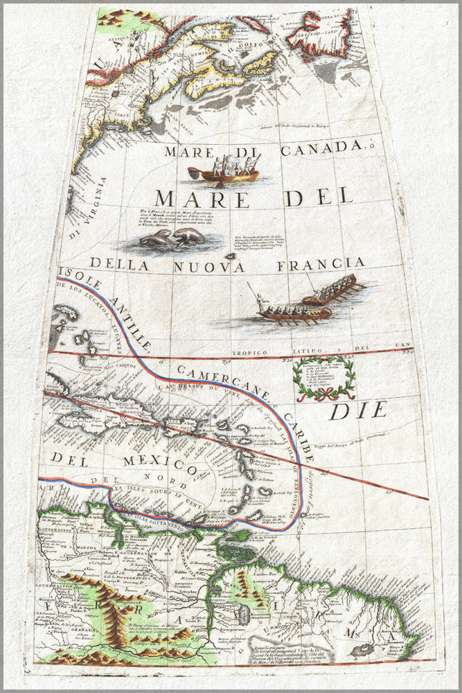 24"x36" Gallery Poster, 1688 Coronelli Globe Gore Map of NE North America, the West Indies, and NE South America