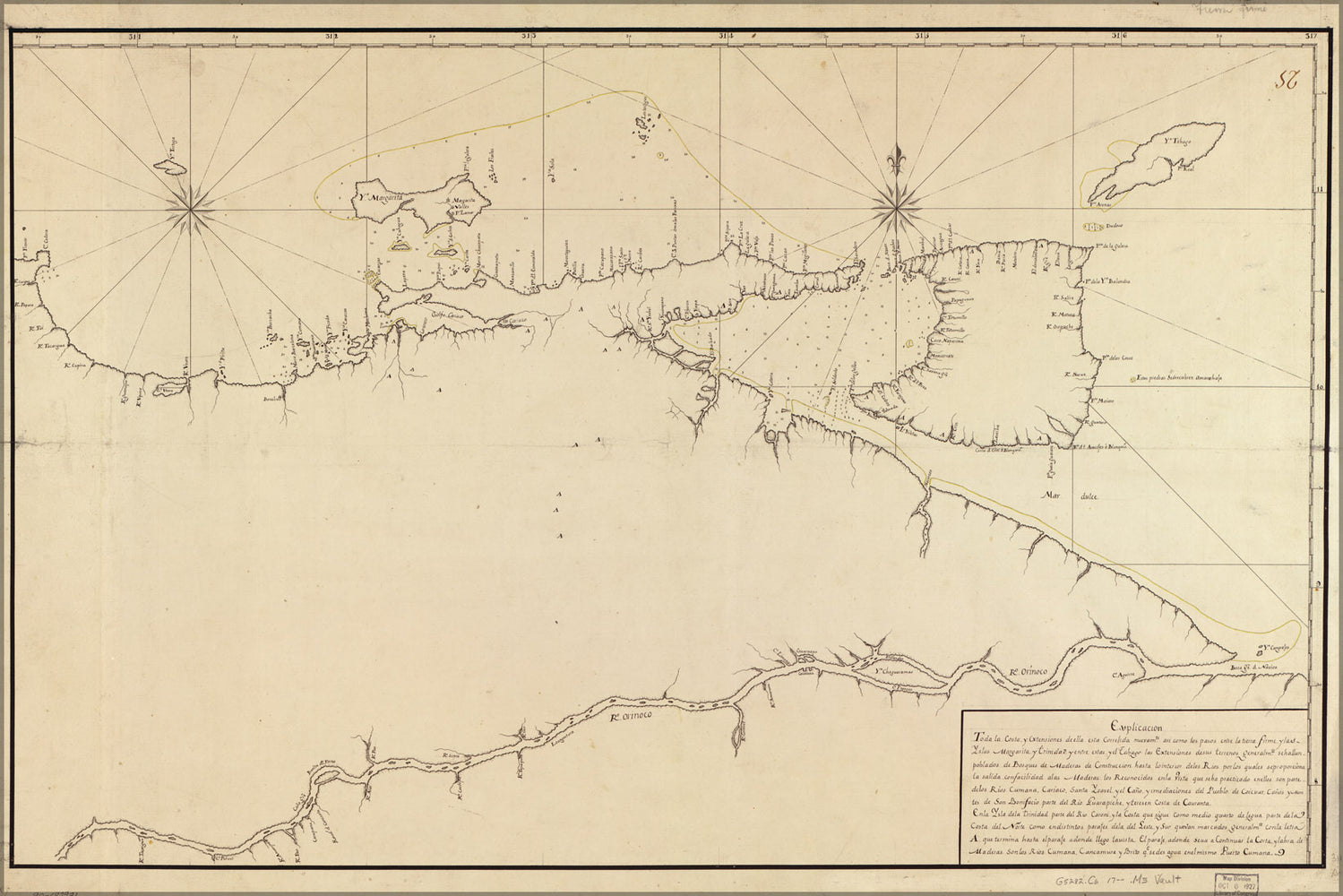 24"x36" Gallery Poster, 1700s Map ne Venezuela Trinidad Tobago Islands