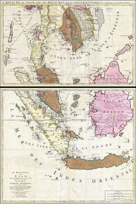 24"x36" Gallery Poster, 1710 Ottens Map of Southeast Asia, Singapore, Thailand (Siam), Malaysia, Sumatra, Borneo