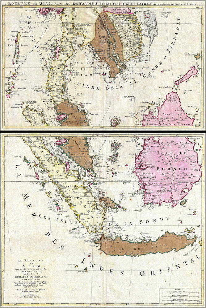 24"x36" Gallery Poster, 1710 Ottens Map of Southeast Asia, Singapore, Thailand (Siam), Malaysia, Sumatra, Borneo