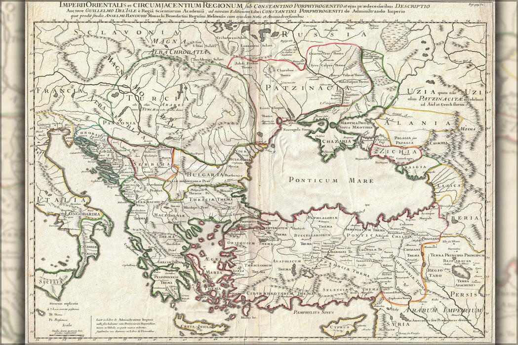 24"x36" Gallery Poster, 1715 De L'Isle Map of the Eastern Roman Empire under Constantine