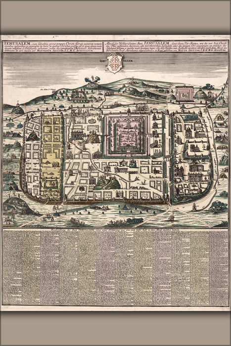 24"x36" Gallery Poster, 1731 map Jerusalem time of jesus; latin and german