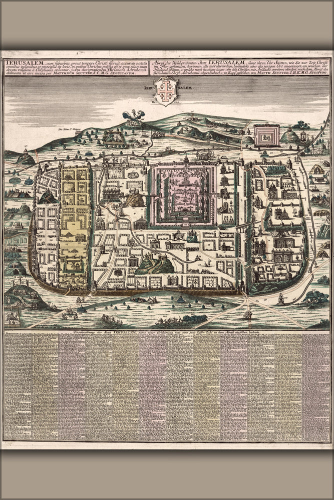 24"x36" Gallery Poster, 1731 map Jerusalem time of jesus; latin and german