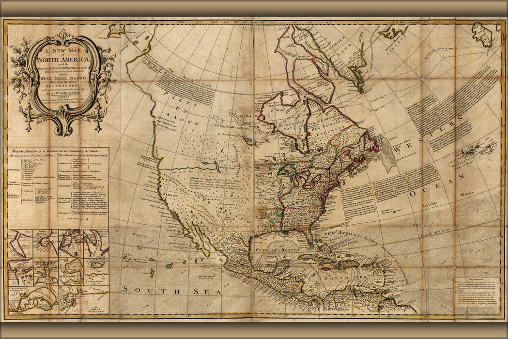24"x36" Gallery Poster, 1750 map of north america united states canada mexico