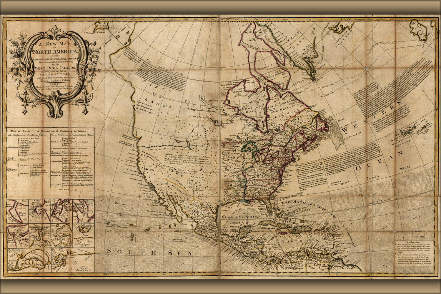 24"x36" Gallery Poster, 1750 map of north america united states canada mexico
