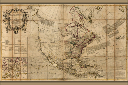 24"x36" Gallery Poster, 1750 map of north america united states canada mexico