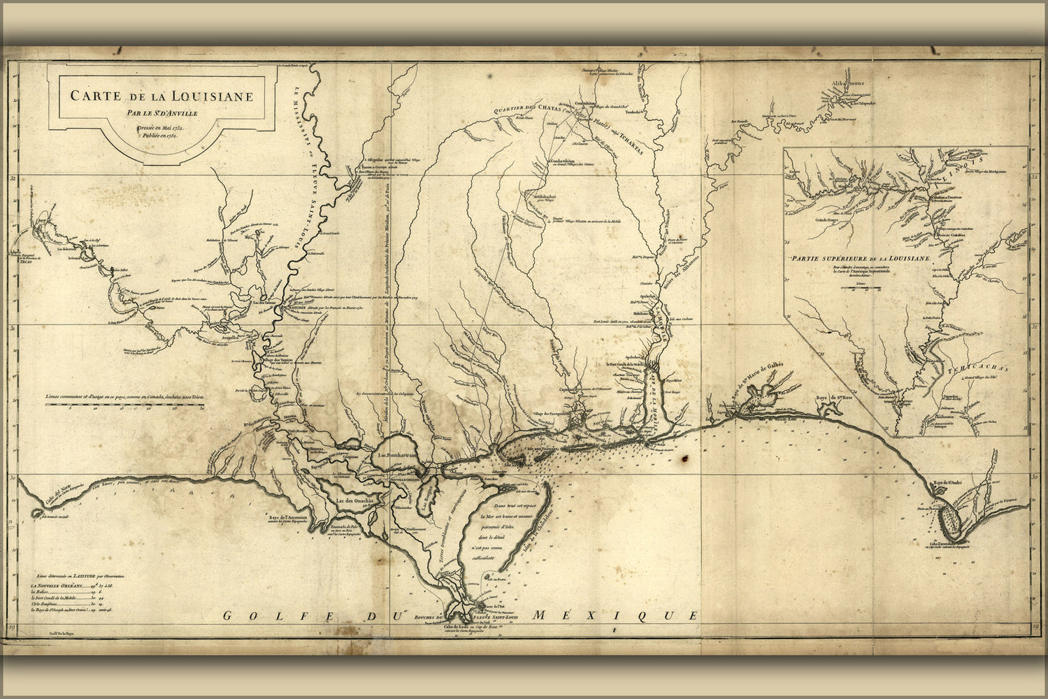 24"x36" Gallery Poster, 1752 map of new orleans and Louisiana