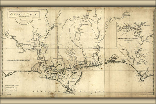 24"x36" Gallery Poster, 1752 map of new orleans and Louisiana