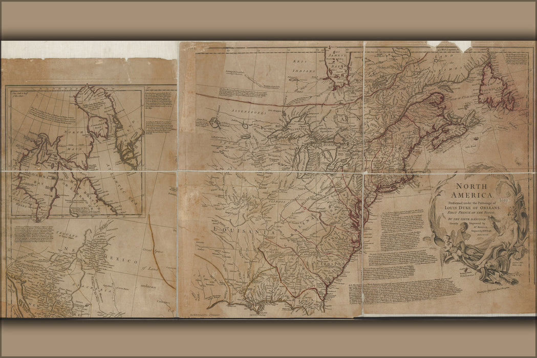 24"x36" Gallery Poster, 1752 map of north america united states mexico cuba west indies