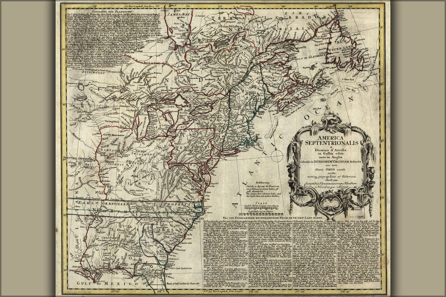 24"x36" Gallery Poster, 1763 map of north america united states colonies