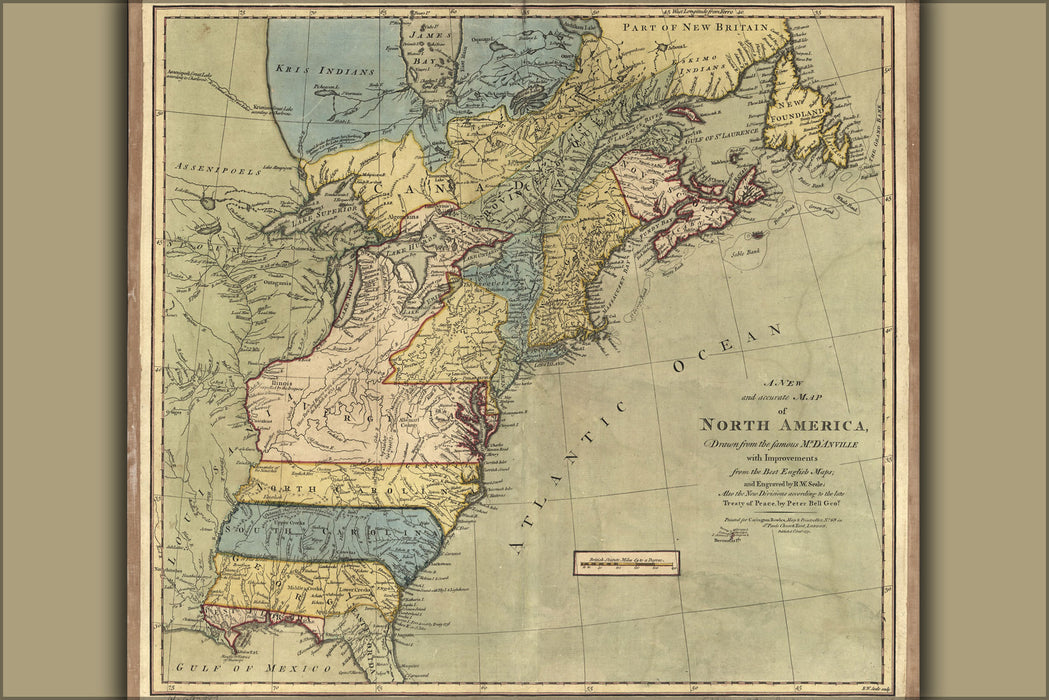 24"x36" Gallery Poster, 1771 map of north america united states colonies