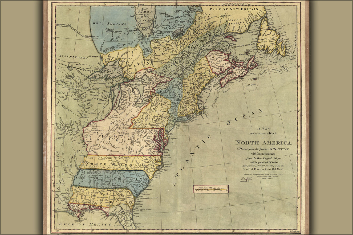 24"x36" Gallery Poster, 1771 map of north america united states colonies