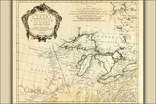 24"x36" Gallery Poster, 1775 map of the great lakes michigan wisconsin illinois