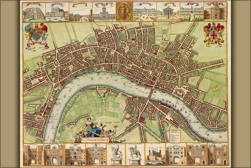 24"x36" Gallery Poster, 17th century map of London, originally started by W.Hollar,