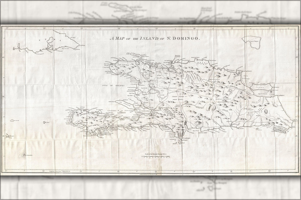 24"x36" Gallery Poster, 1800 Stockdale Map of Hispaniola or Santo Domingo, West Indies (Haiti, Dominican Republic)