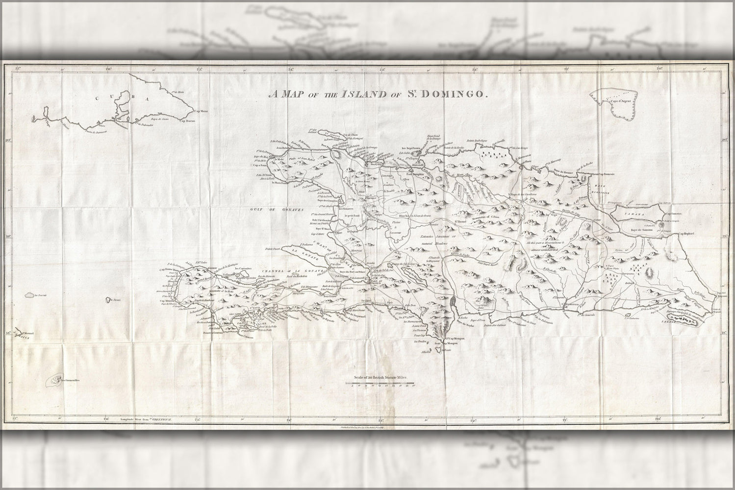 24"x36" Gallery Poster, 1800 Stockdale Map of Hispaniola or Santo Domingo, West Indies (Haiti, Dominican Republic)