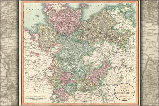 24"x36" Gallery Poster, 1801 Cary Map of Lower Saxony (Holstein, Lubeck, Lunenburgzell, Bremen, Berlin) Germany