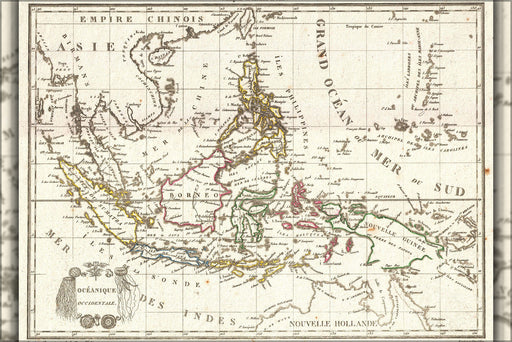 24"x36" Gallery Poster, 1810 Tardieu Map of the East Indies, Singapore, Southeast Asia, Sumatra, Borneo, Java in French