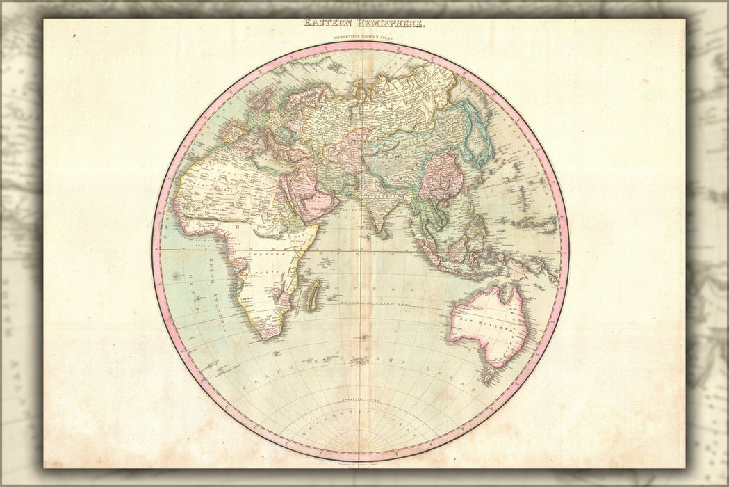24"x36" Gallery Poster, 1818 Pinkerton Map of the Eastern Hemisphere ( Asia , Africa , Europe , Australia) P1