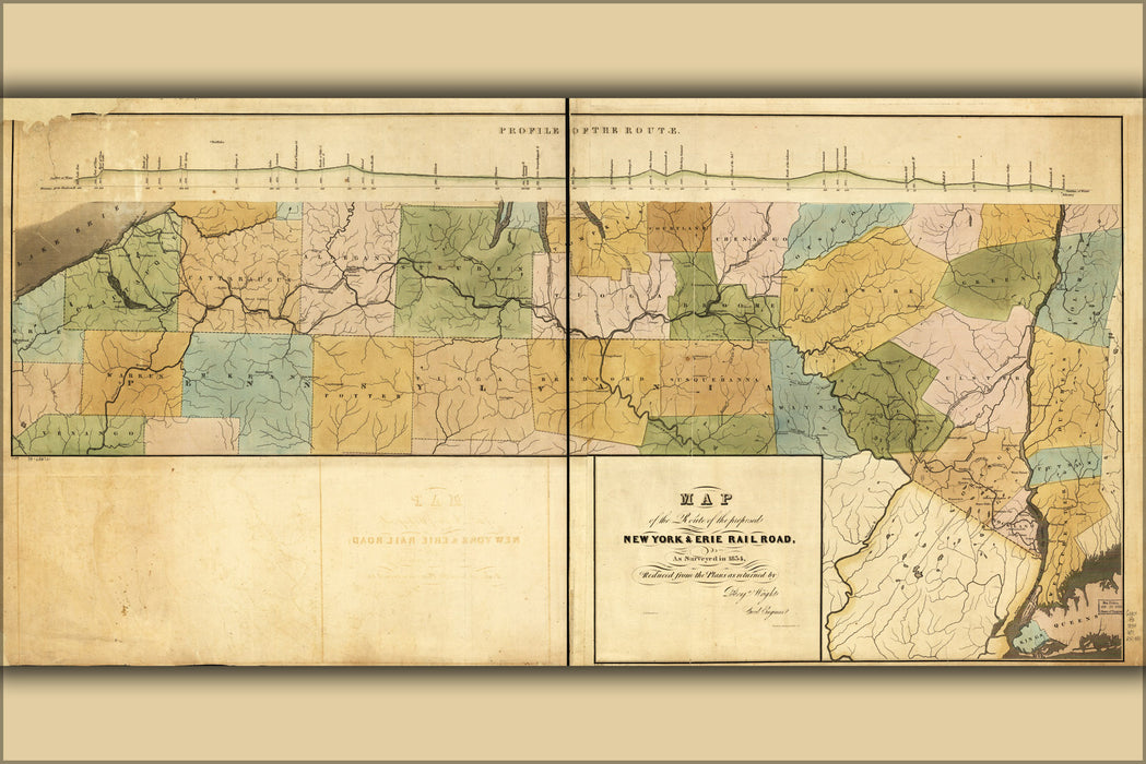 24"x36" Gallery Poster, 1834 Map of the New York and Erie Railroad