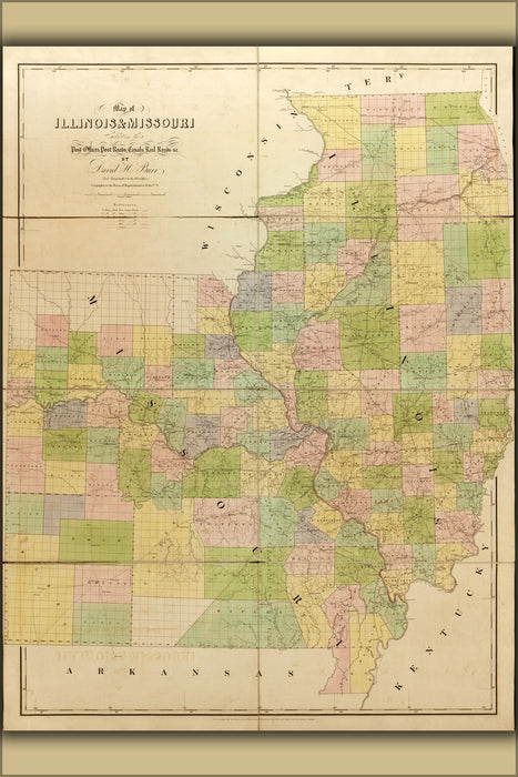 24"x36" Gallery Poster, 1839 map of Illinois, Missouri