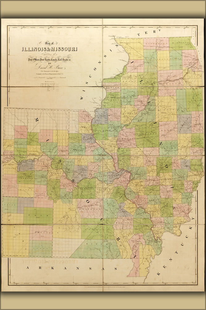 24"x36" Gallery Poster, 1839 map of Illinois, Missouri