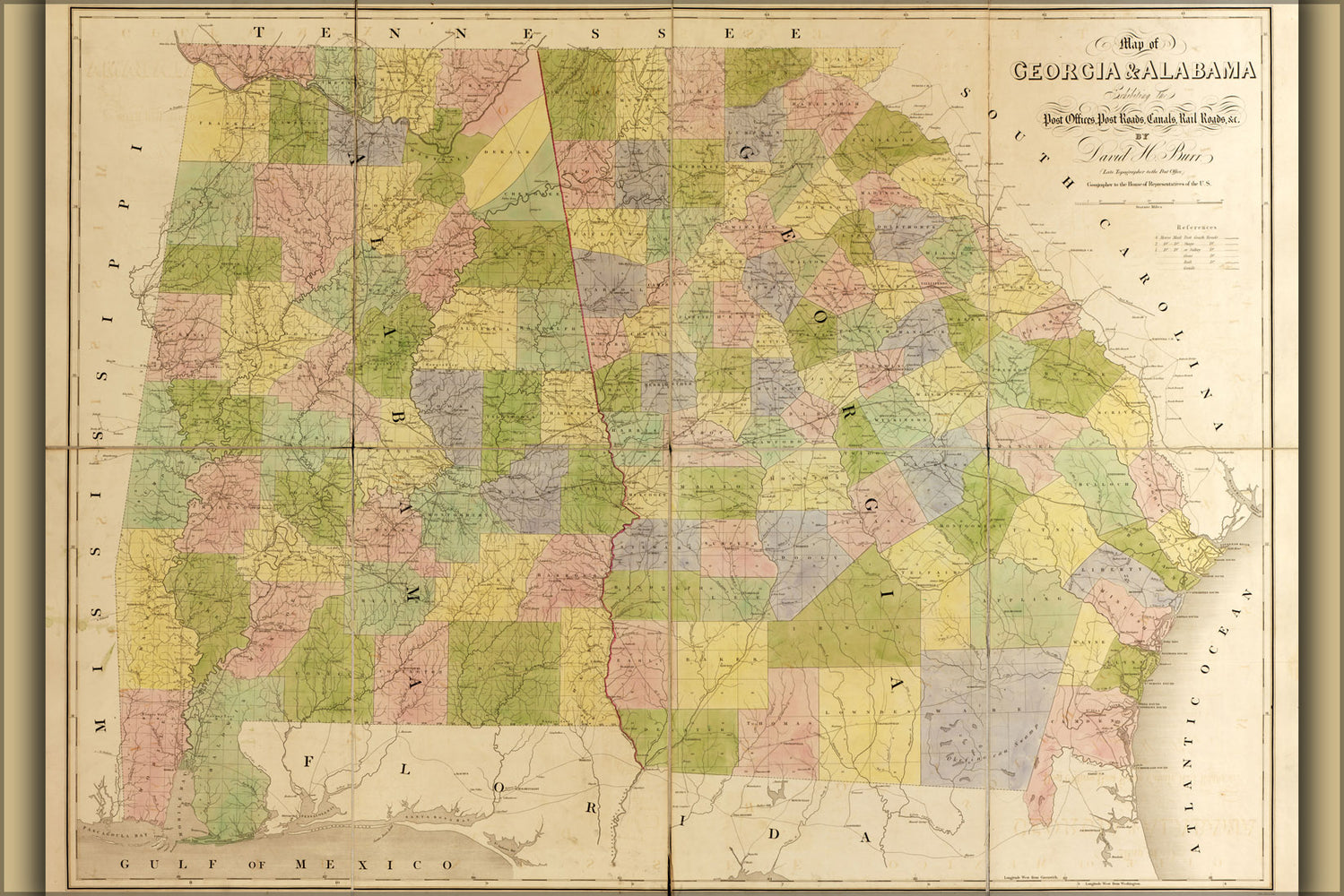 24"x36" Gallery Poster, 1839 map of georgia and alabama