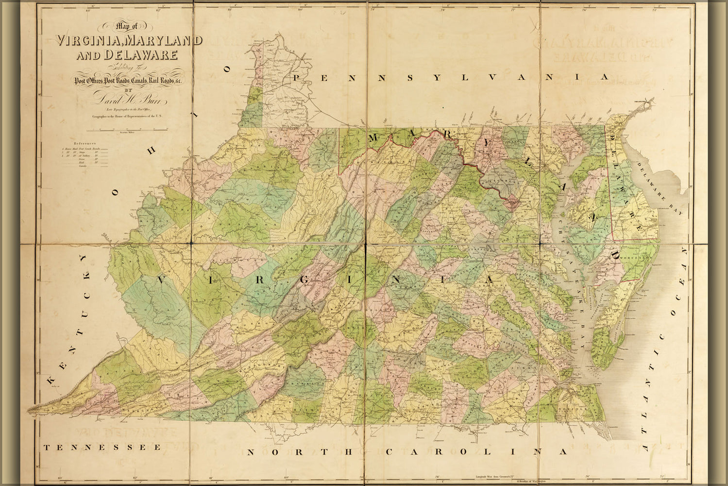 24"x36" Gallery Poster, 1839 map of maryland and virginia