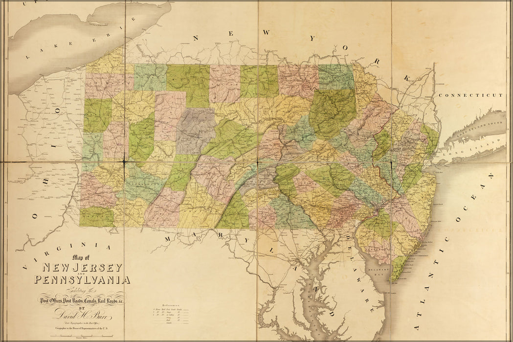 24"x36" Gallery Poster, 1839 map of new jersey and pennsylvania
