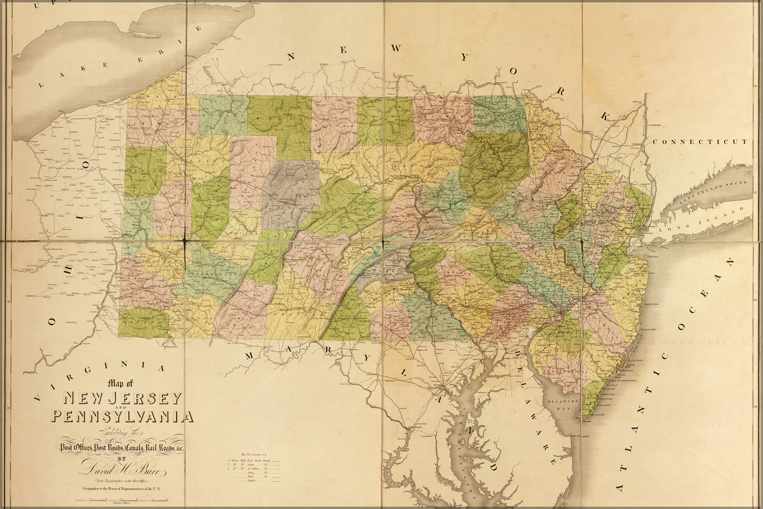 24"x36" Gallery Poster, 1839 map of new jersey and pennsylvania