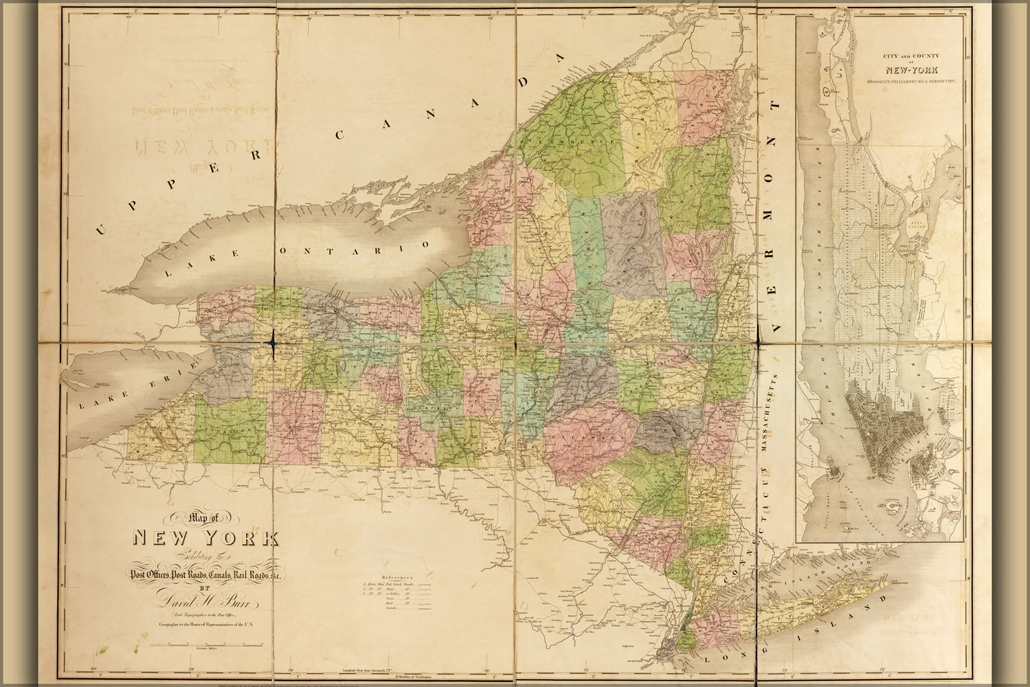 24"x36" Gallery Poster, 1839 map of new york