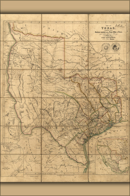 24"x36" Gallery Poster, 1841 map of texas