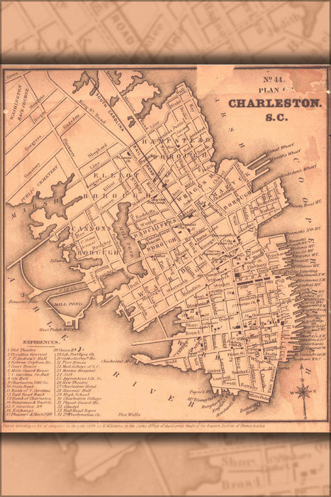 24"x36" Gallery Poster, 1849 map of Charleston, South Carolina