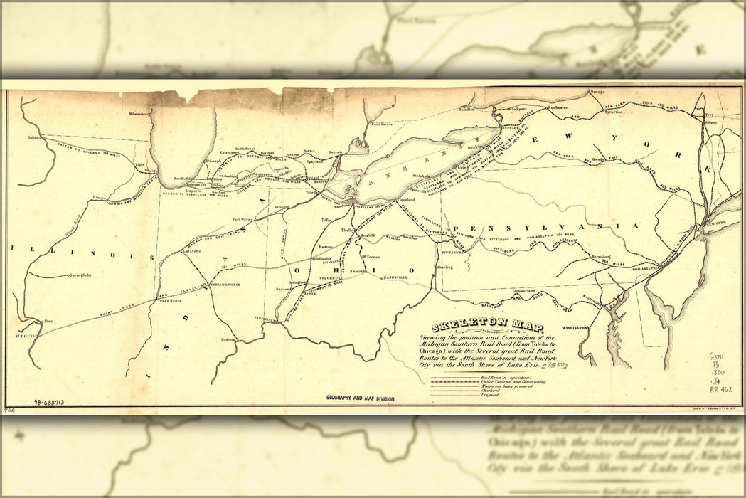 24"x36" Gallery Poster, 1850 map of the Michigan Southern Rail Road