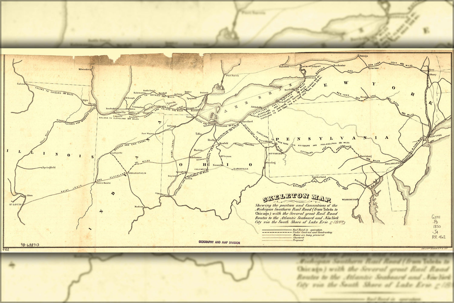 24"x36" Gallery Poster, 1850 map of the Michigan Southern Rail Road