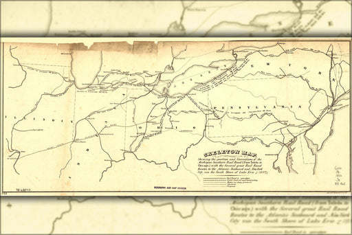 24"x36" Gallery Poster, 1850 map of the Michigan Southern Rail Road