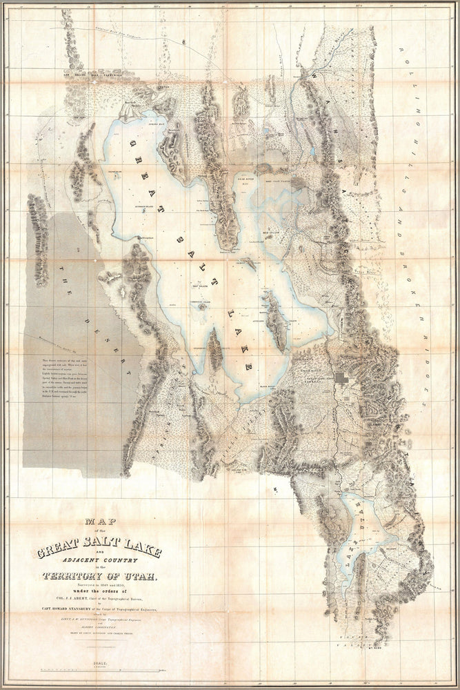 24"x36" Gallery Poster, 1852 Stansbury Map of Utah and the Great Salt LakeGreatSaltLake2 stansbury 1852