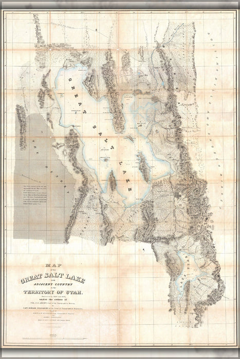 24"x36" Gallery Poster, 1852 Stansbury Map of Utah and the Great Salt Lake