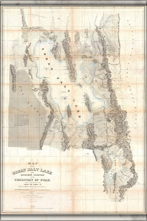 24"x36" Gallery Poster, 1852 Stansbury Map of Utah and the Great Salt Lake
