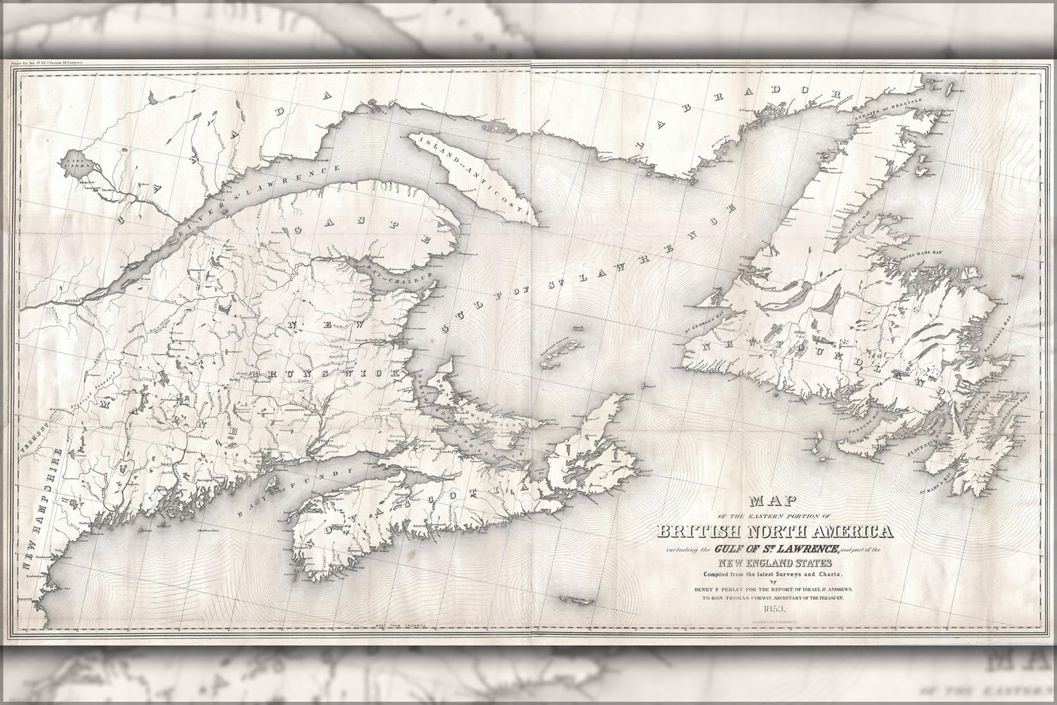24"x36" Gallery Poster, 1853 Andrews Map of the Maritime Provinces, New Brunswick, Nova Scotia, Newfoundland