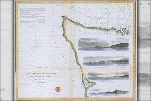 24"x36" Gallery Poster, 1853 U.S.C.S. Map or Chart of Northwestern Washington State ( Vancouver Island )