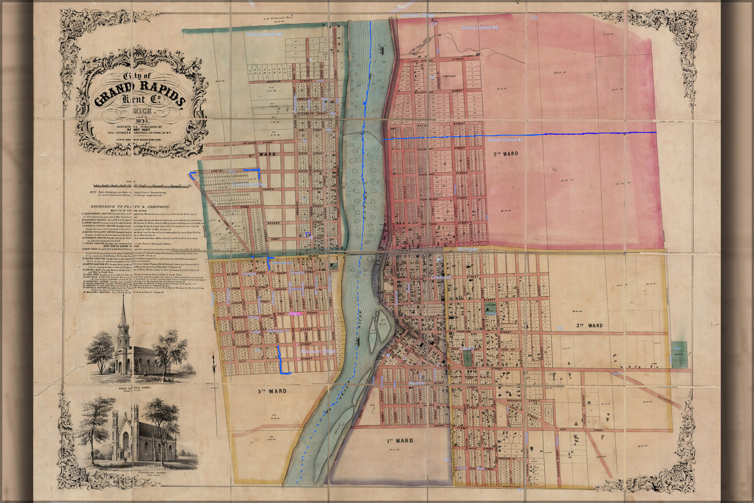 24"x36" Gallery Poster, 1853 map of Grand Rapids, Michigan