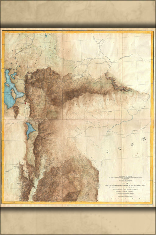 24"x36" Gallery Poster, 1855 Jefferson Davis Map of Utah, Salt Lake City, and the Green River ValleyGreenRiverSaltLake davis 1855